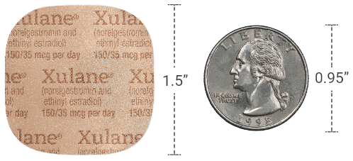 Image comparing XULANE patch (1.5 inches) to a quarter (0.95 inches)